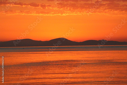 Orange sky at sunset over Pelion peninsula