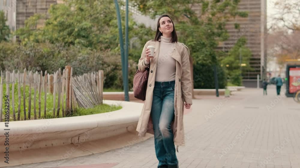 Young Woman Enjoying a Coffee on an Autumn Walk