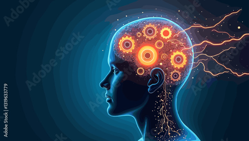Human Brain Gears Electric Power Abstract Concept, Mind Mechanics Illustration, Conceptual Thinking Process, Idea Generation, Brainstorming, Cognitive Function, Neural Network, Technology Integration