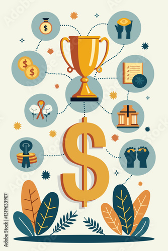 Secure financial future with diverse assets planning illustration, investment strategy vector graphic, smart money management concept, wealth building opportunity, growth portfolio blueprint