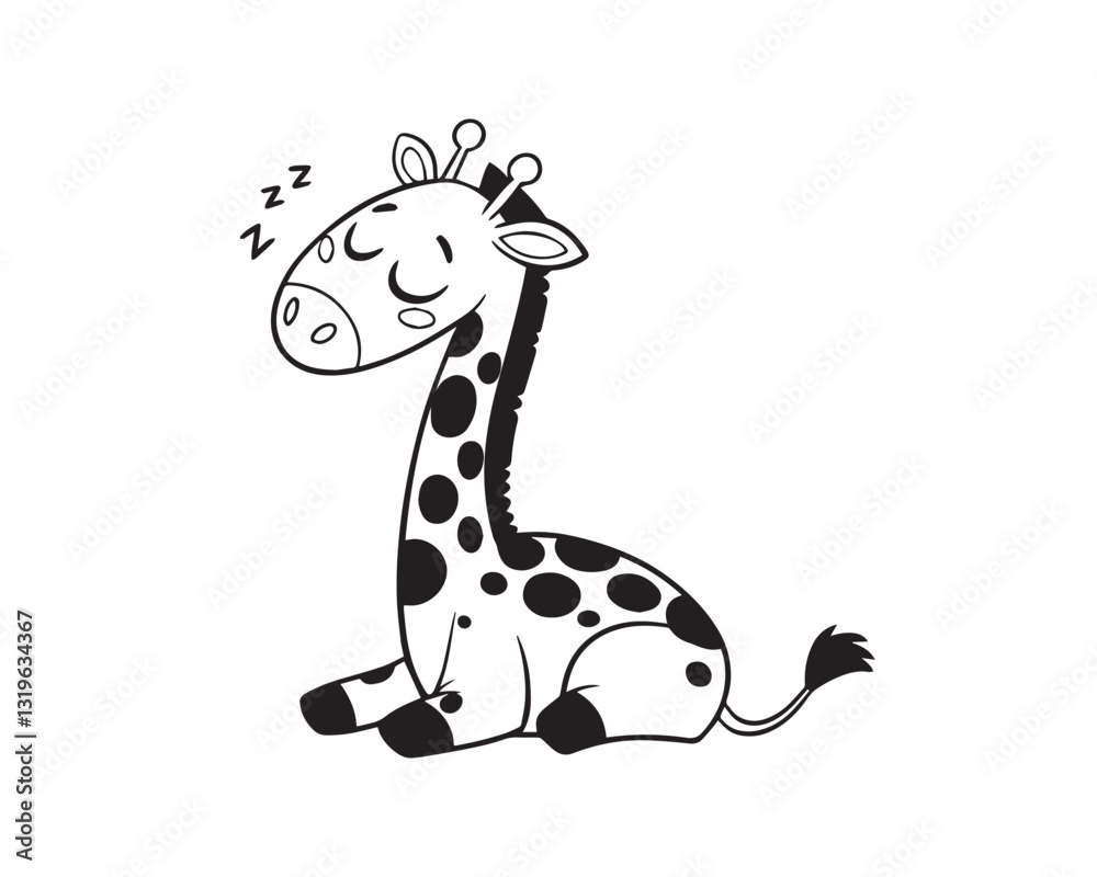 Obraz premium Black and white line art drawing of giraffe in sleeping. Illustrator Artwork vector.