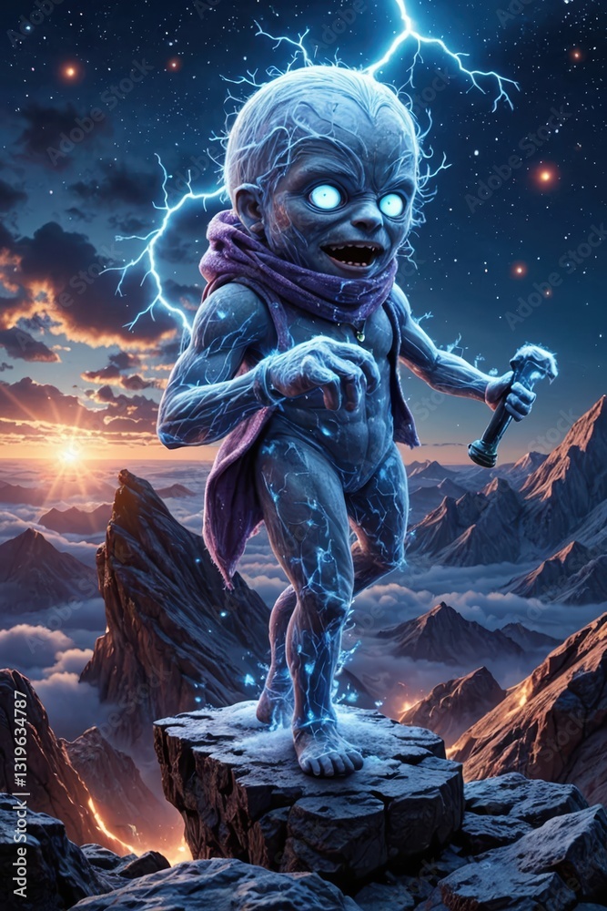 Fototapeta premium a cartoon character with lightning coming out of his head