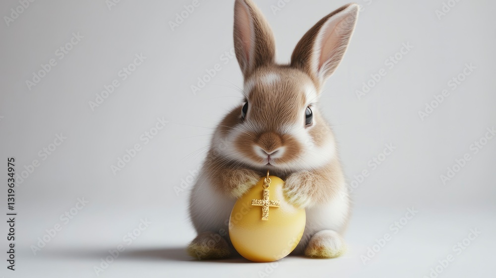 Obraz premium Happy easter bunny holding egg springtime celebration cute scene