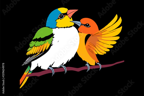 abstract illustration of 2 colorful birds
