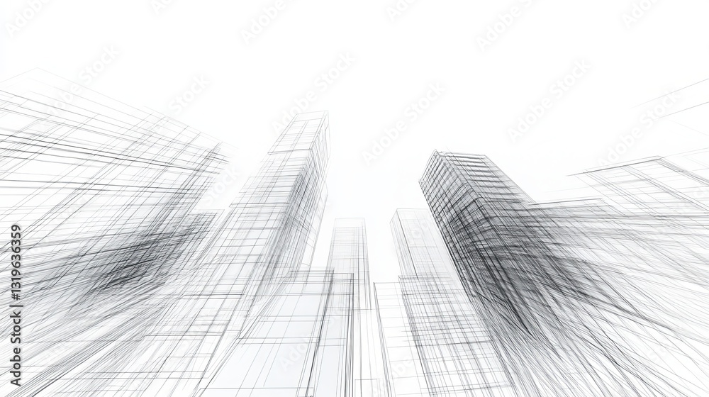 Fototapeta premium 3D illustration of imaginative architecture with a perspective design of a modern abstract urban landscape line drawing