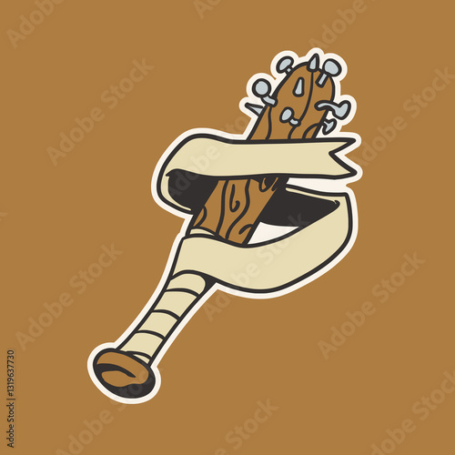 Vector illustration of a spiked baseball bat with a blank banner