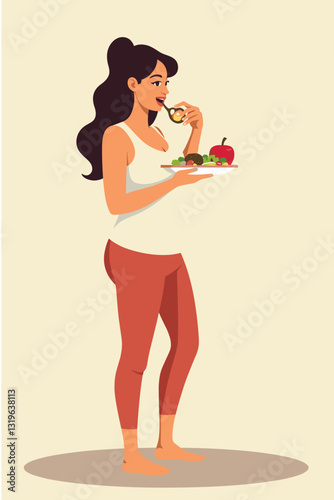 Radiant Pregnant Woman Enjoying Healthy Salad Meal, Prenatal Nutrition Guidance, Fetal Development Support, Expectant Mother Wellbeing, Fresh Vegetables, Balanced Diet, Pregnancy Journey