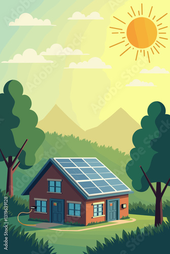 Solar Panels Powering Green Energy Under Sunny Sky, Sustainable Electricity Generation, Eco-Friendly Technology, Renewable Resource Investment, Clean Energy Future, Environmentally Conscious Choice
