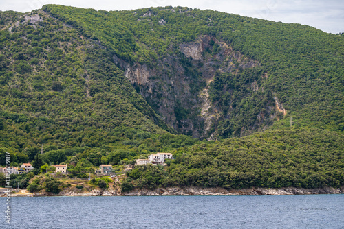Beautiful mountain with signs of landslide at the village of Merag, located on Cres island, Croatia