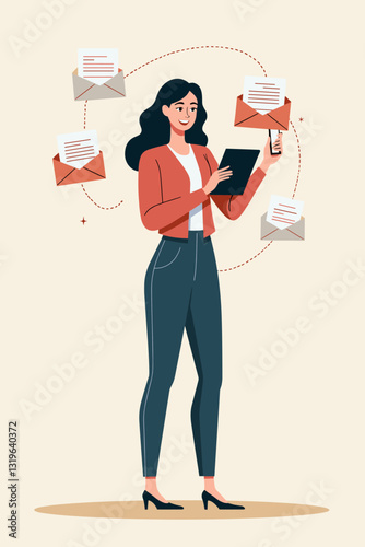 Young Woman Working Remotely Receiving Important Business Emails and Documents on Laptop Tablet and Smartphone Modern Home Office Professional Businesswoman