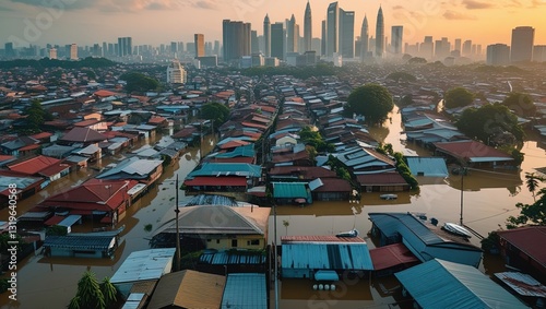 Flooded Urban Area with Skyscrapers in the Background photo