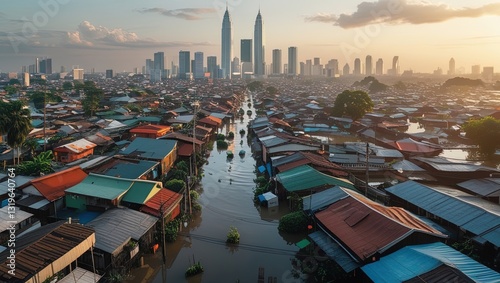 Flooded Urban Area with Skyscrapers in the Background photo