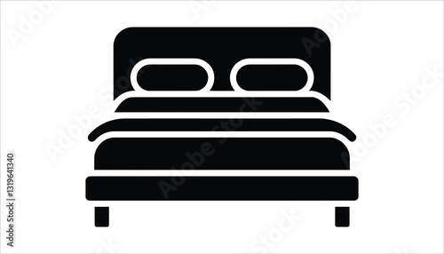 Bed Icon. Hotel Room Symbol. Double Bed Silhouette Vector.