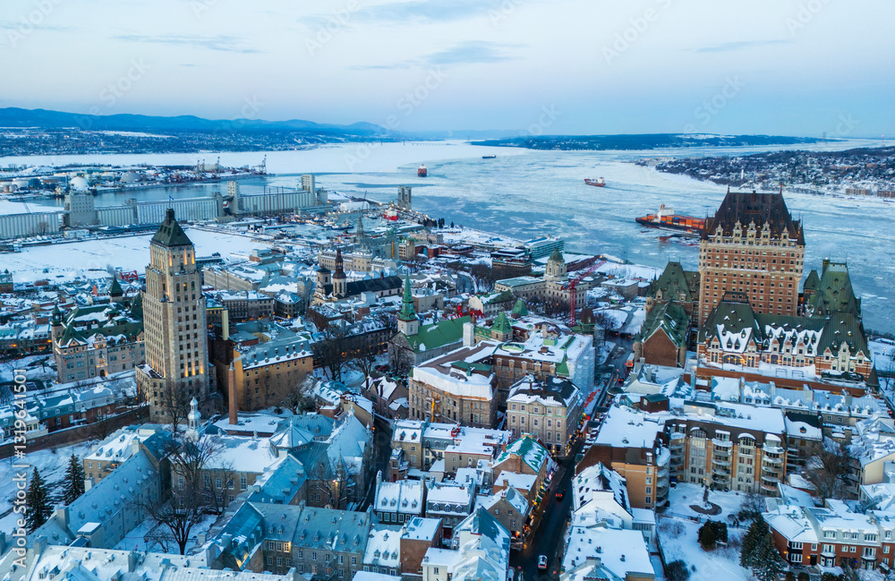 Quebec City, aerial view at blue hour
