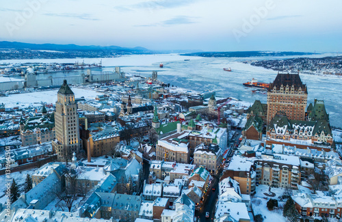 Obraz na płótnie Quebec City, aerial view at blue hour w salonie