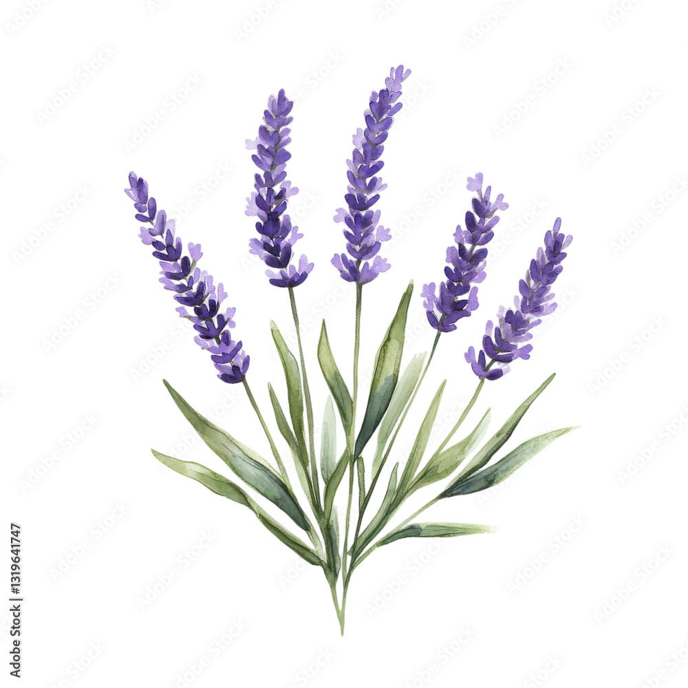 Naklejka premium Watercolor Painting of Lavender Flowers Purple Floral Bouquet Botanical Illustration Nature Art