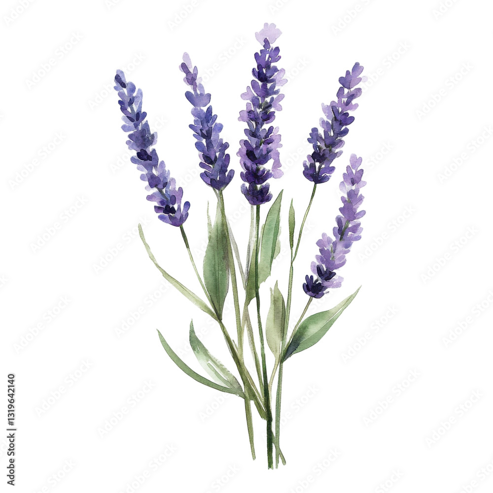 Fototapeta premium Watercolor Painting of Lavender Flowers Purple Floral Bouquet Botanical Illustration