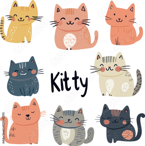 set of doodle cartoon cats 