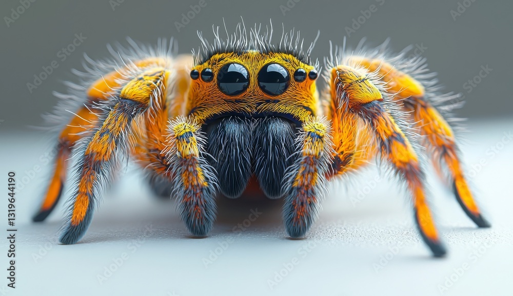 Obraz premium Colorful Close-up of a Bright Orange Spider with Furry Texture and Oversized Eyes