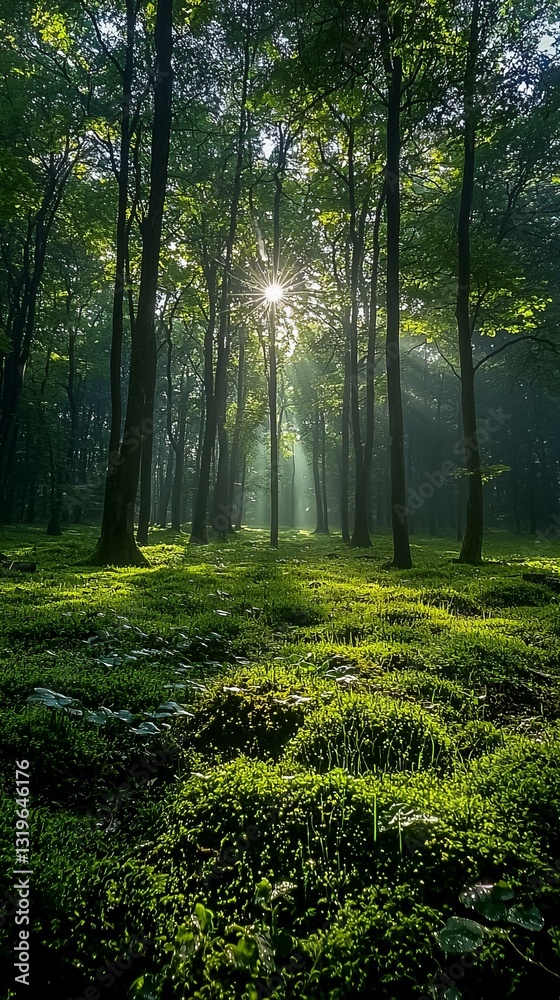 Fototapeta premium morning mist shrouds the valleys of the forest