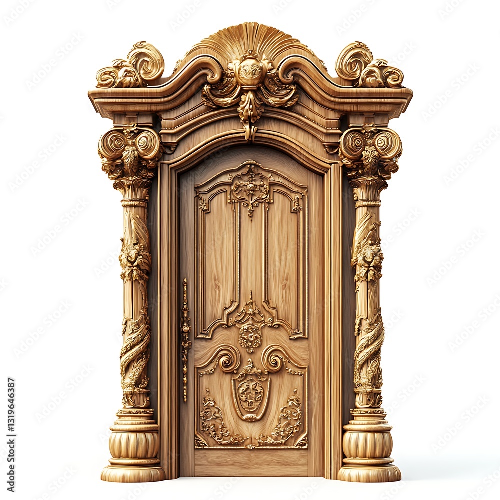Timeless Elegance: An intricately carved wooden door showcases classical architecture. A majestic and detailed entryway to another world, evoking history and tradition. Timeless Elegance: An intricately carved wooden door showcases classical architecture. A majestic and detailed entryway to another world, evoking history and tradition.