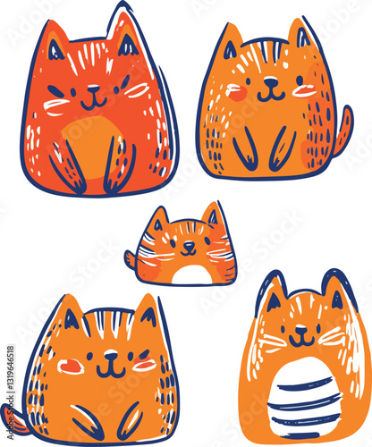 set of funny cute drawings of  cats