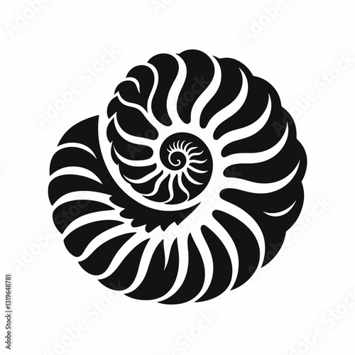 Seashell Spiral silhouette in black on a white background