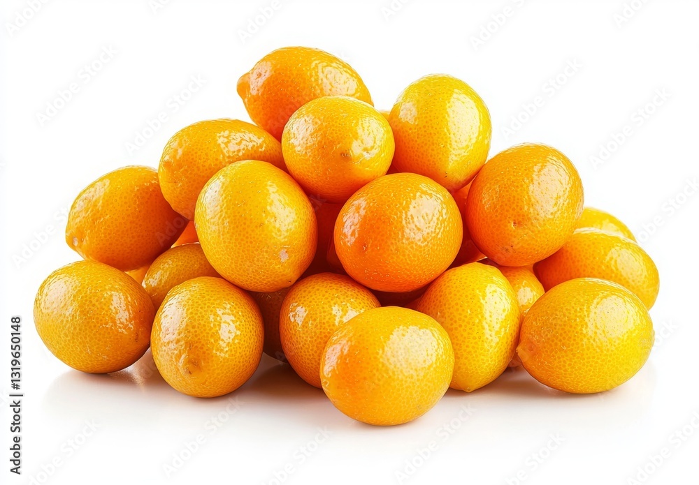 Fresh and Juicy Kumquats Piled Together on a Clean White Background for Food Photography Fresh and Juicy Kumquats Piled Together on a Clean White Background for Food Photography