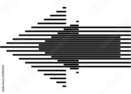 Abstract Arrow. A strict pattern of black parallel lines on a white background. Vector design element. Pointer, navigation