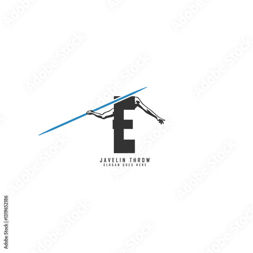 Letter E Athlete Javelin logo. Alphabet E Javelin Thrower Design Icon