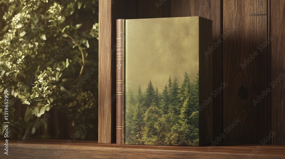 Fototapeta premium Generic Mockup Hardcover Overview Book Cover Wooden