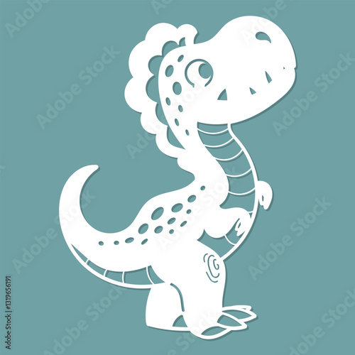 Funny dinosaur. Template for laser cutting from paper, wood, cardboard, metal. For children's design of toys, postcards, stickers, interior decorations, silk-screen printing, etc. Vector illustration