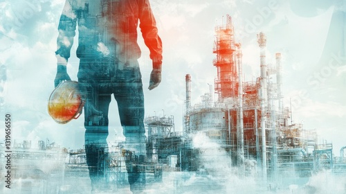 Industrial worker at oil refinery complex