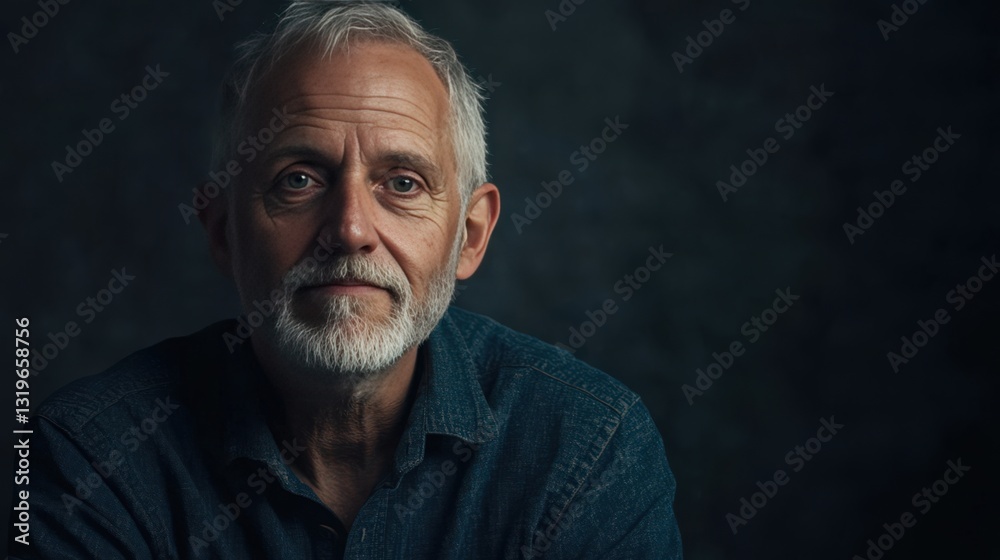 Fototapeta premium Portrait of a Thoughtful Older Man with a Beard in a Dark Setting
