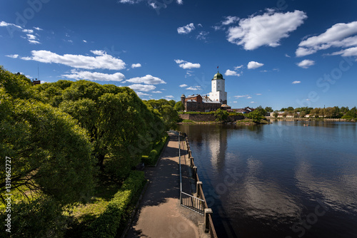 Vyborg Castle with St. Olaf's Tower in Vyborg on a clear summer day
