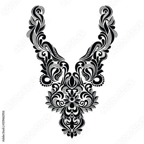 Embroidered pattern flowers Vector ethnic floral print illustration kameez design.