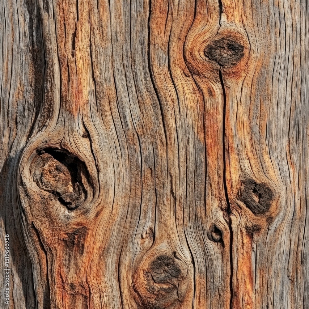 Fototapeta premium Close-up of weathered wood texture with knots and grain.