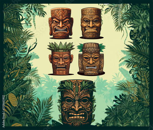 Tiki cocktail Mugs with faces 