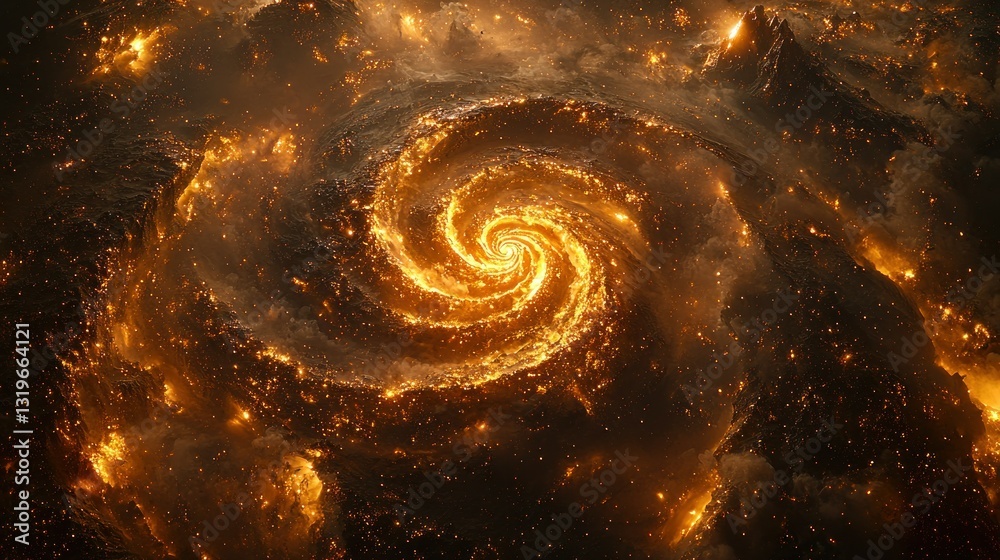 Fiery Spiral Galaxy Landscape Burning