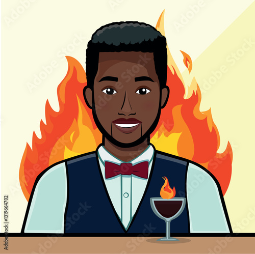 bartender with drink on fire