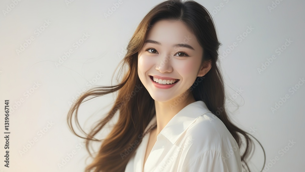 Portrait of a Beautiful Woman with Long Hair and Radiant Smile Portrait of a Beautiful Woman with Long Hair and Radiant Smile