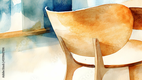 Watercolor Chair Back, Abstract Home Decor Art, Peaceful Atmosphere,  Warm Tones, Soft Hues, Serene Setting