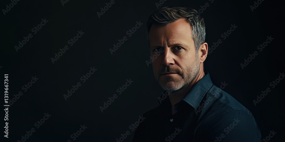 Obraz premium Intense Portrait of a Thoughtful Man in Low Light Setting