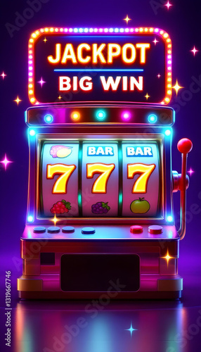 Vegas-style slot machine illustration with a glowing jackpot and gold coin effects