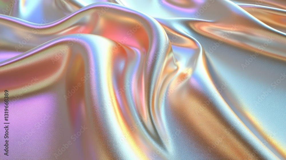 Fototapeta premium Iridescent fabric draping elegantly, showcasing vibrant colors and smooth texture