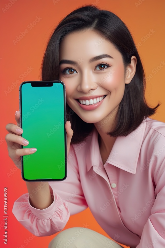 Smiling Female Model Holding Phone with Green Screen for App PromotionSmiling Female Model Holding Phone with Green Screen for App Promotion Smiling Female Model Holding Phone with Green Screen for App PromotionSmiling Female Model Holding Phone with Green Screen for App Promotion
