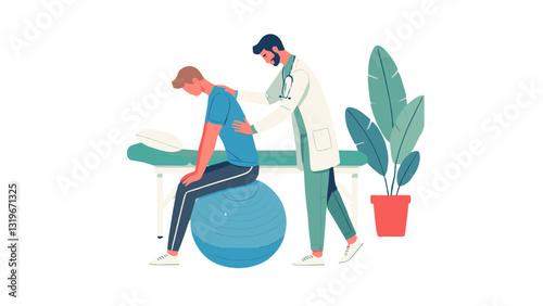 A physiotherapist giving therapy to a patient using a fitball