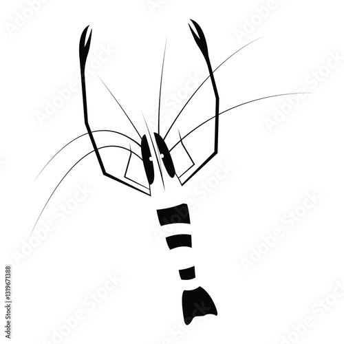 Shrimp silhouette, Prawn cut-out vector icon, logo black and white