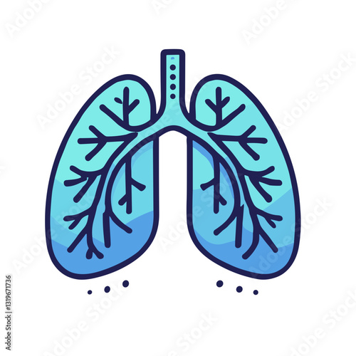 Stylized illustration of lungs with branching airways on a light blue background