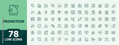Promotion icon set. Featuring commerce, marketing special deals, sales social media marketing, online promotion. Icon design. Advertising Campaign simple icon. Minimalist editable vector icon.